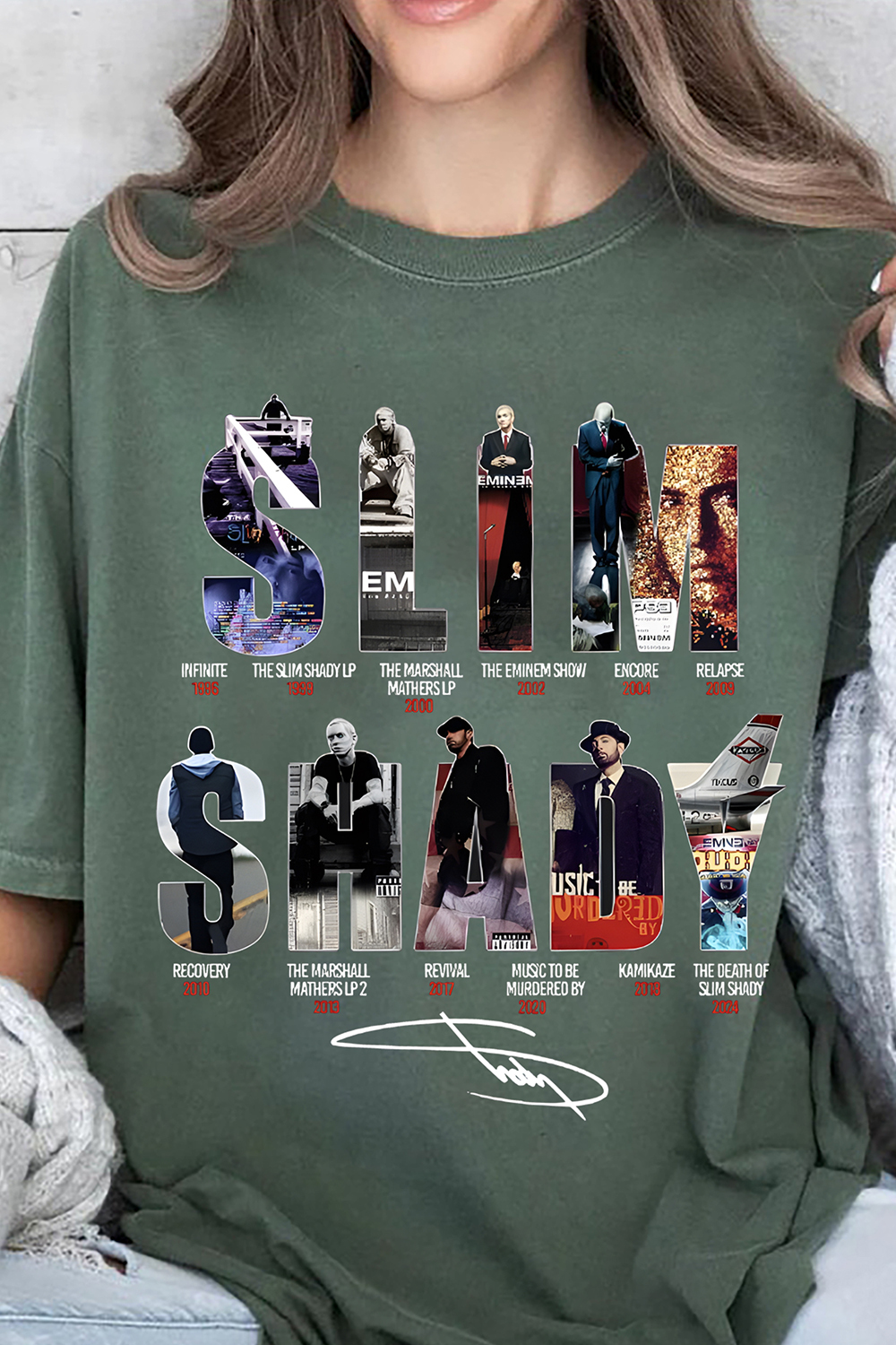 EMINEM Contrast Color Star Letter Support Casual Print Round Neck Short Sleeve T-Shirt