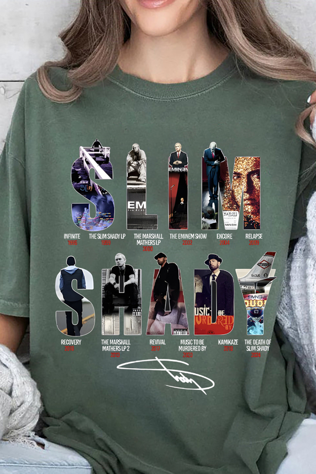 EMINEM Contrast Color Star Letter Support Casual Print Round Neck Short Sleeve T-Shirt