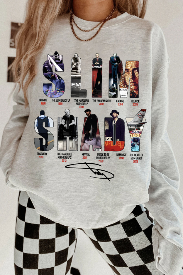 Eminem Letter Star Print Round Neck Long Sleeve Sweatshirt