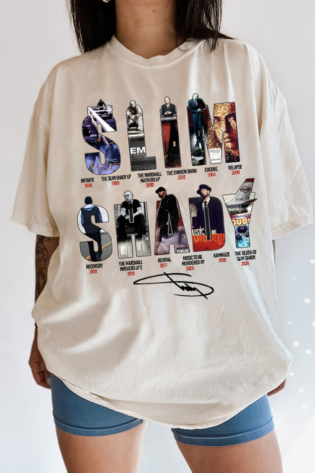 EMINEM Contrast Color Star Letter Support Casual Print Round Neck Short Sleeve T-Shirt