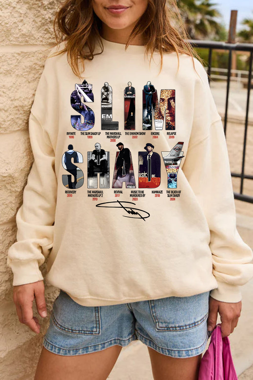 Eminem Letter Star Print Round Neck Long Sleeve Sweatshirt