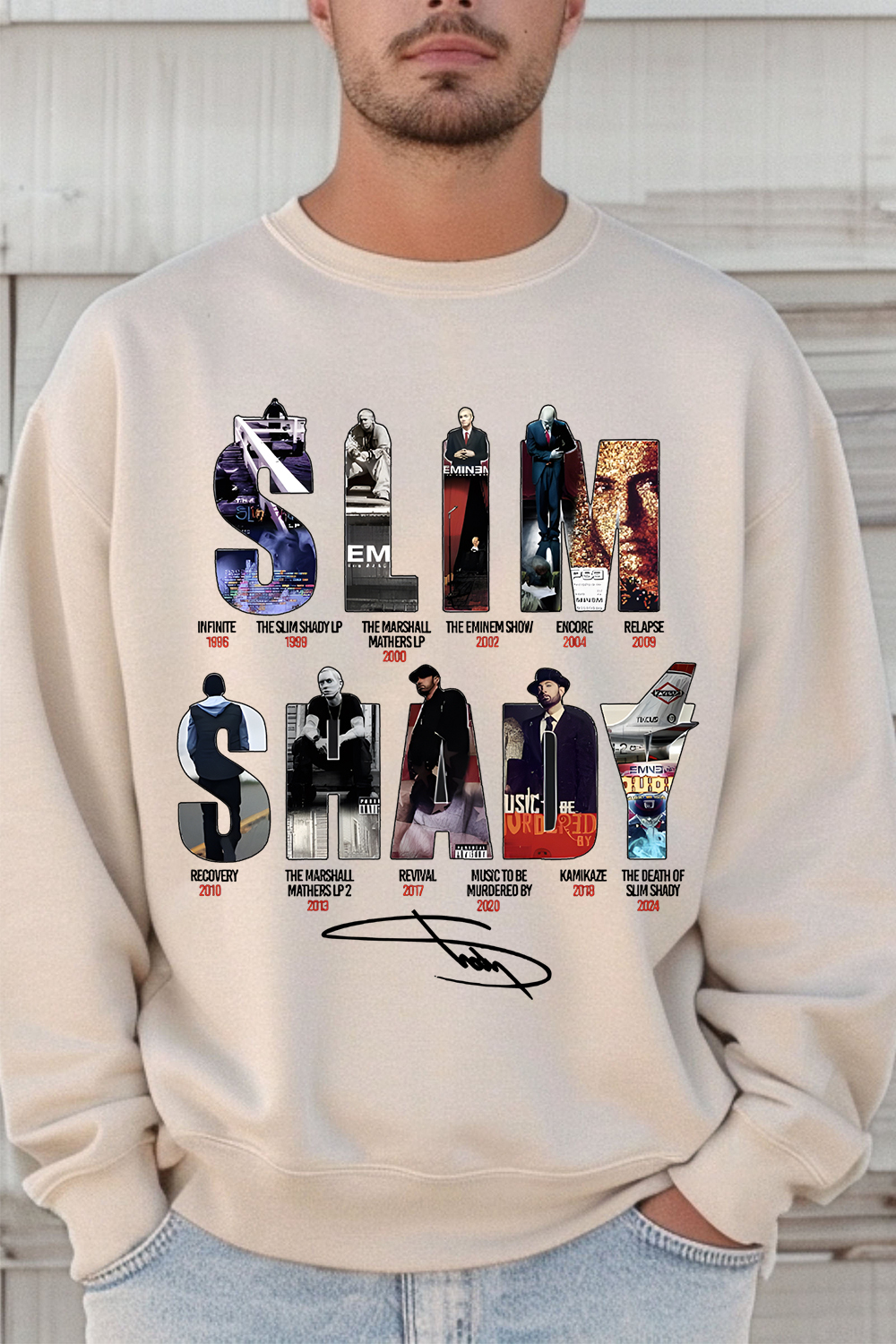 Eminem Men's Round Neck Long-Sleeved Sweatshirt With Star Letters Print
