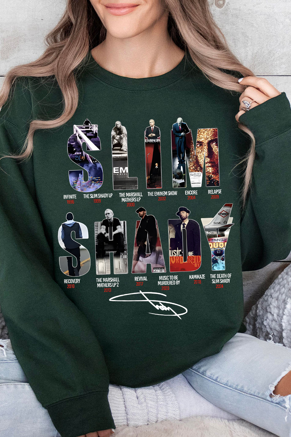 Eminem Letter Star Print Round Neck Long Sleeve Sweatshirt