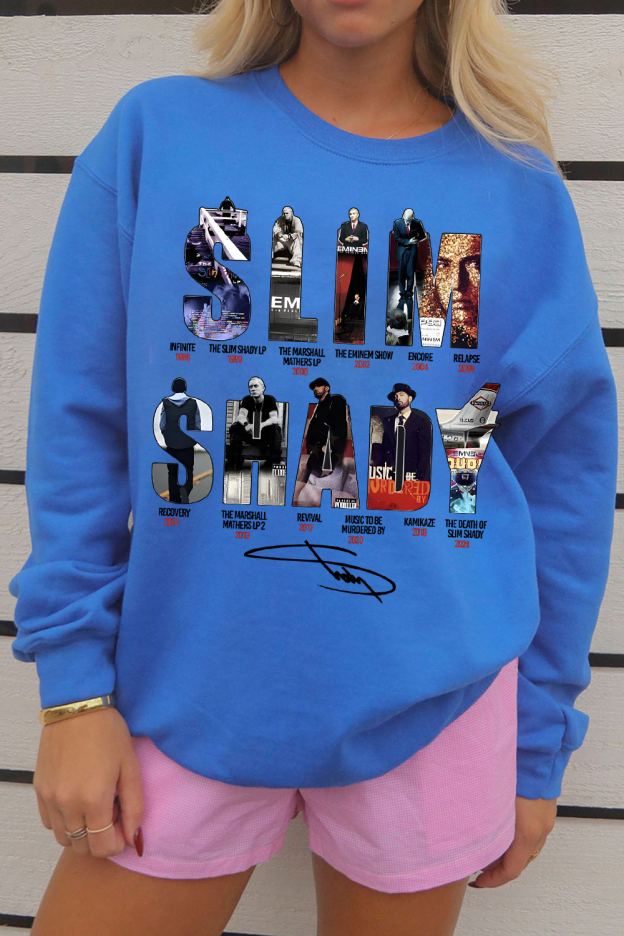 Eminem Letter Star Print Round Neck Long Sleeve Sweatshirt