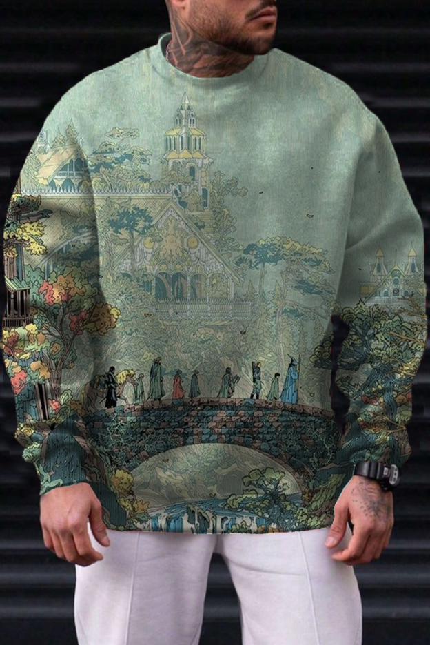 Lord of the Rings oil painting men's loose long-sleeved Sweatshirt