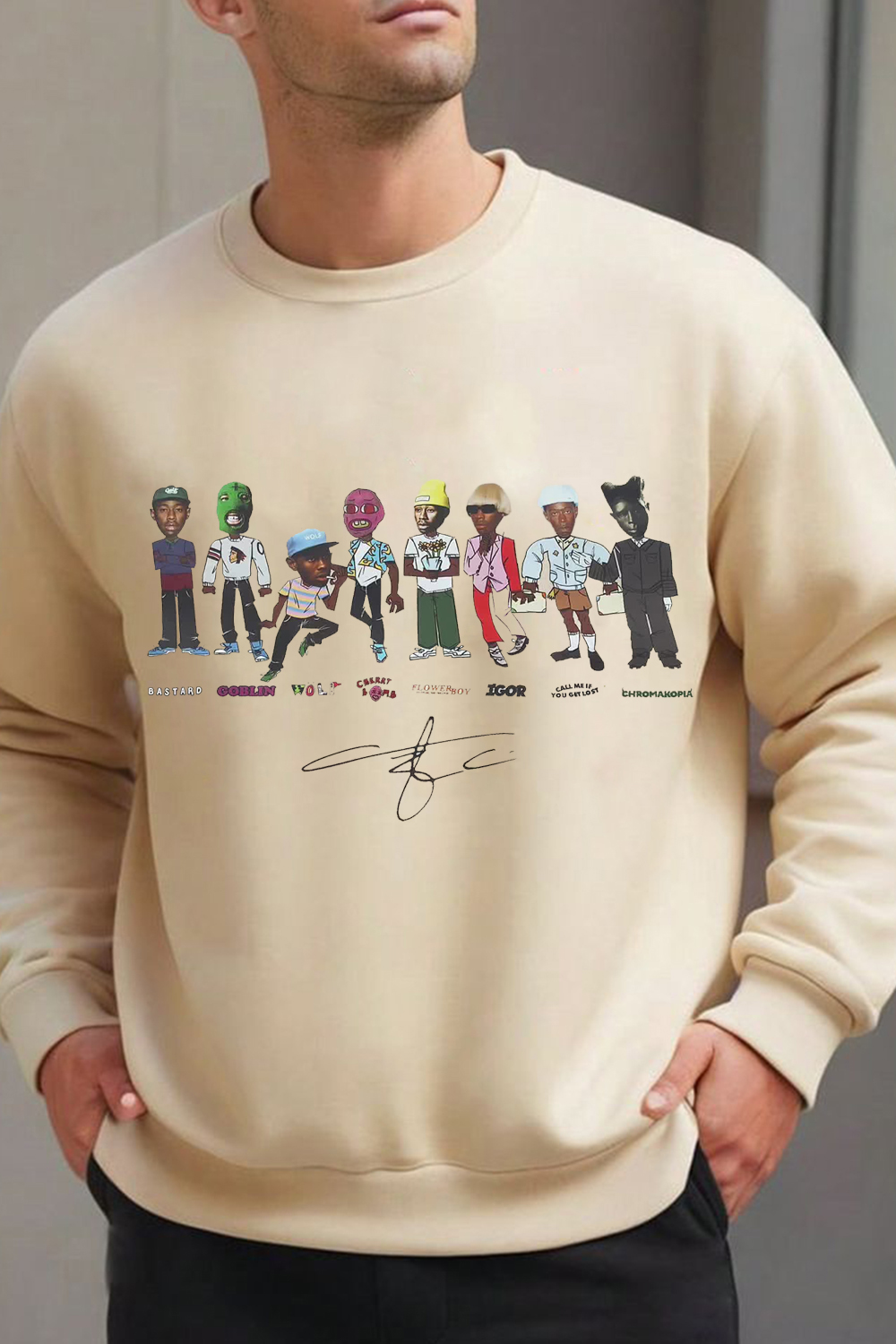 tylerthecreator cartoon print round neck sweatshirt