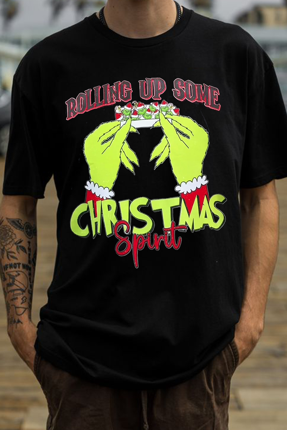 Christmas Monster Hand Printed Short Sleeve Men's T-Shirt