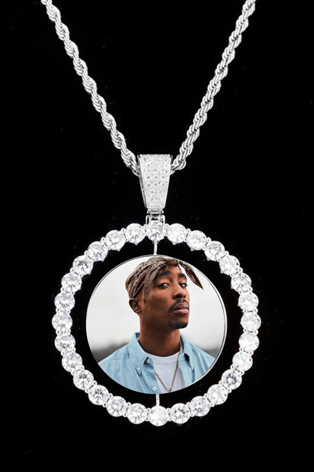 Tupac Rotatable zircon hip hop necklace