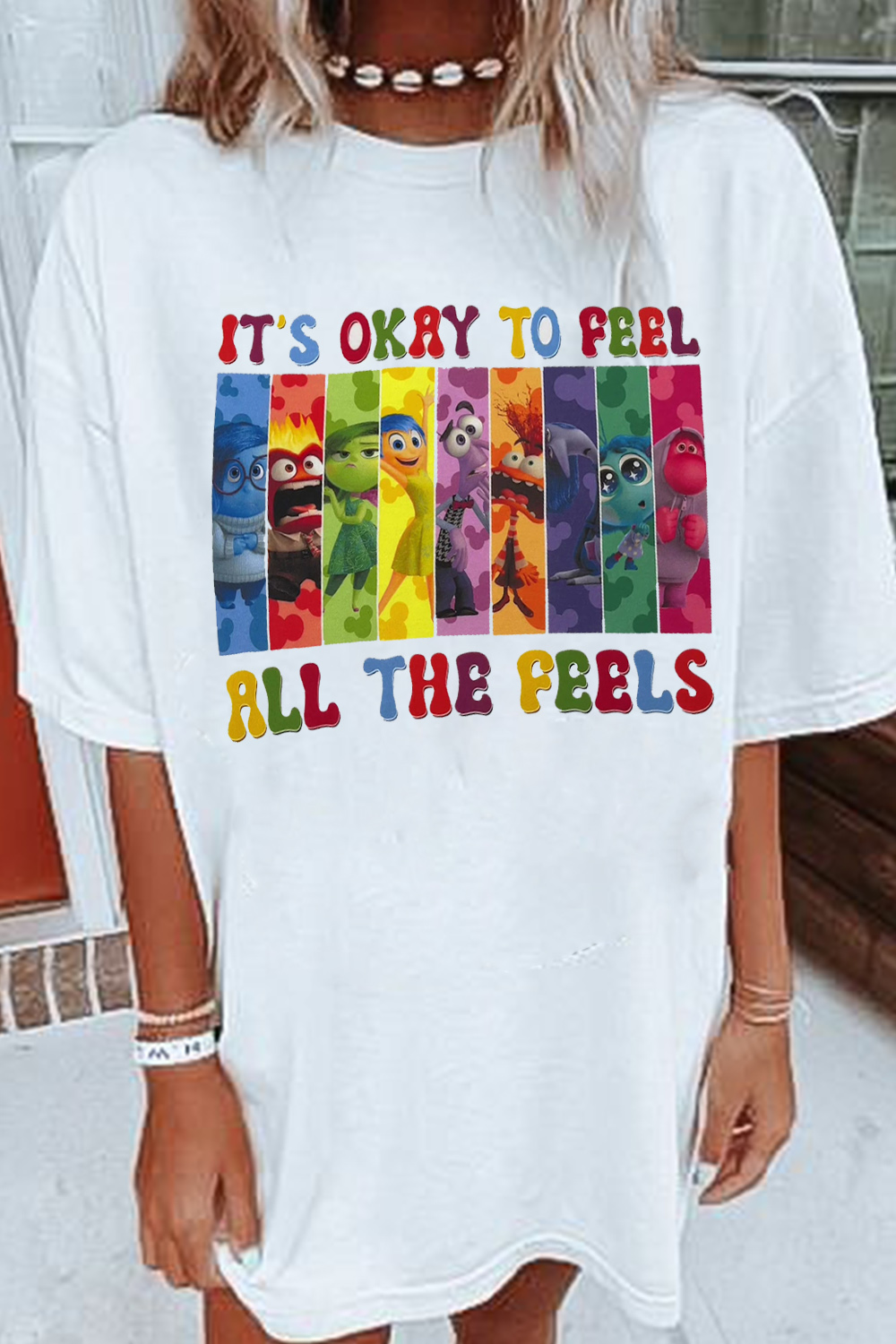 Cartoon colorful print round neck T-shirt
