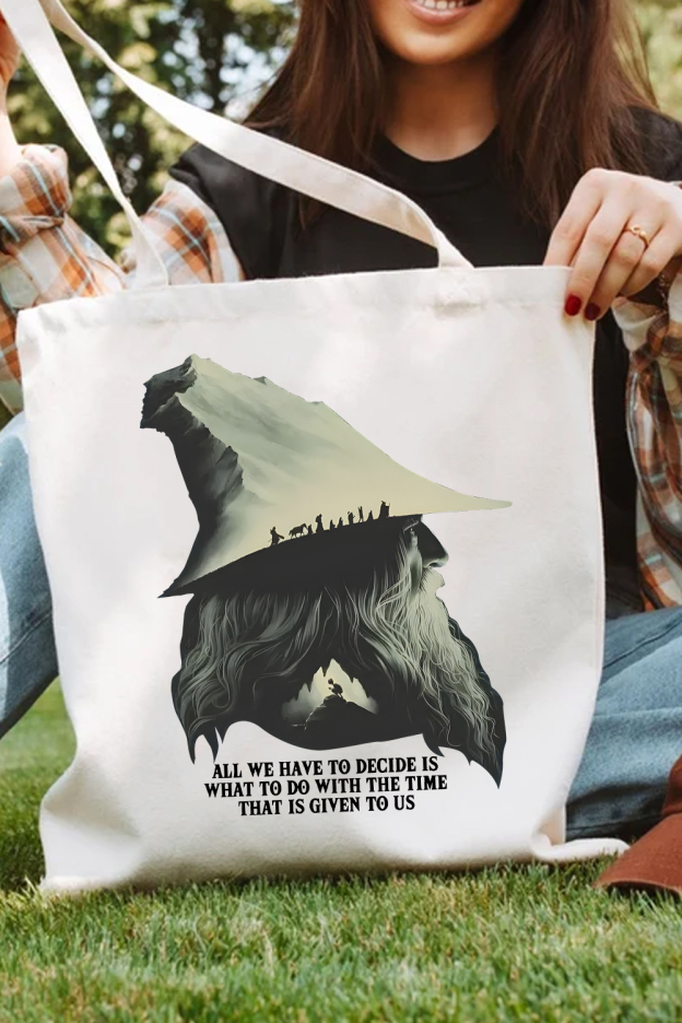 LOTR Gandalf Quote All We Have To Decide Tote Bag
