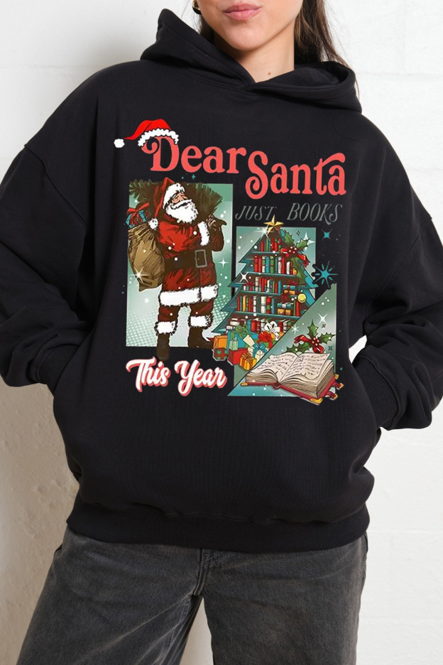Christmas Cartoon Print Hooded Long-Sleeved Sweatshirt