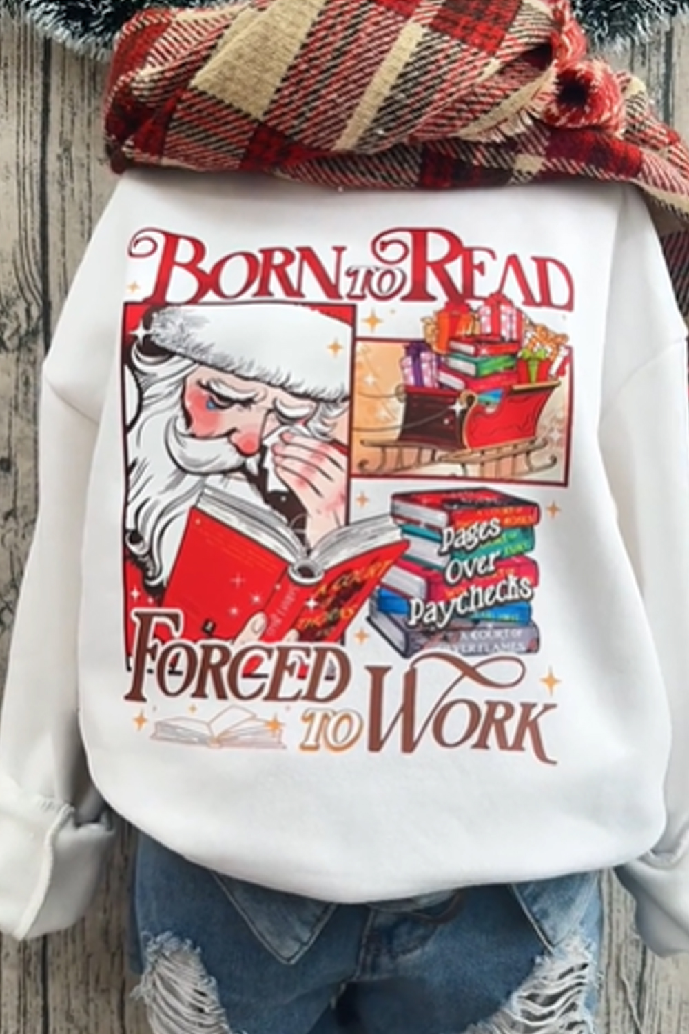 Santa Claus Crying Print Round Neck Ladies Long Sleeve Sweatshirt