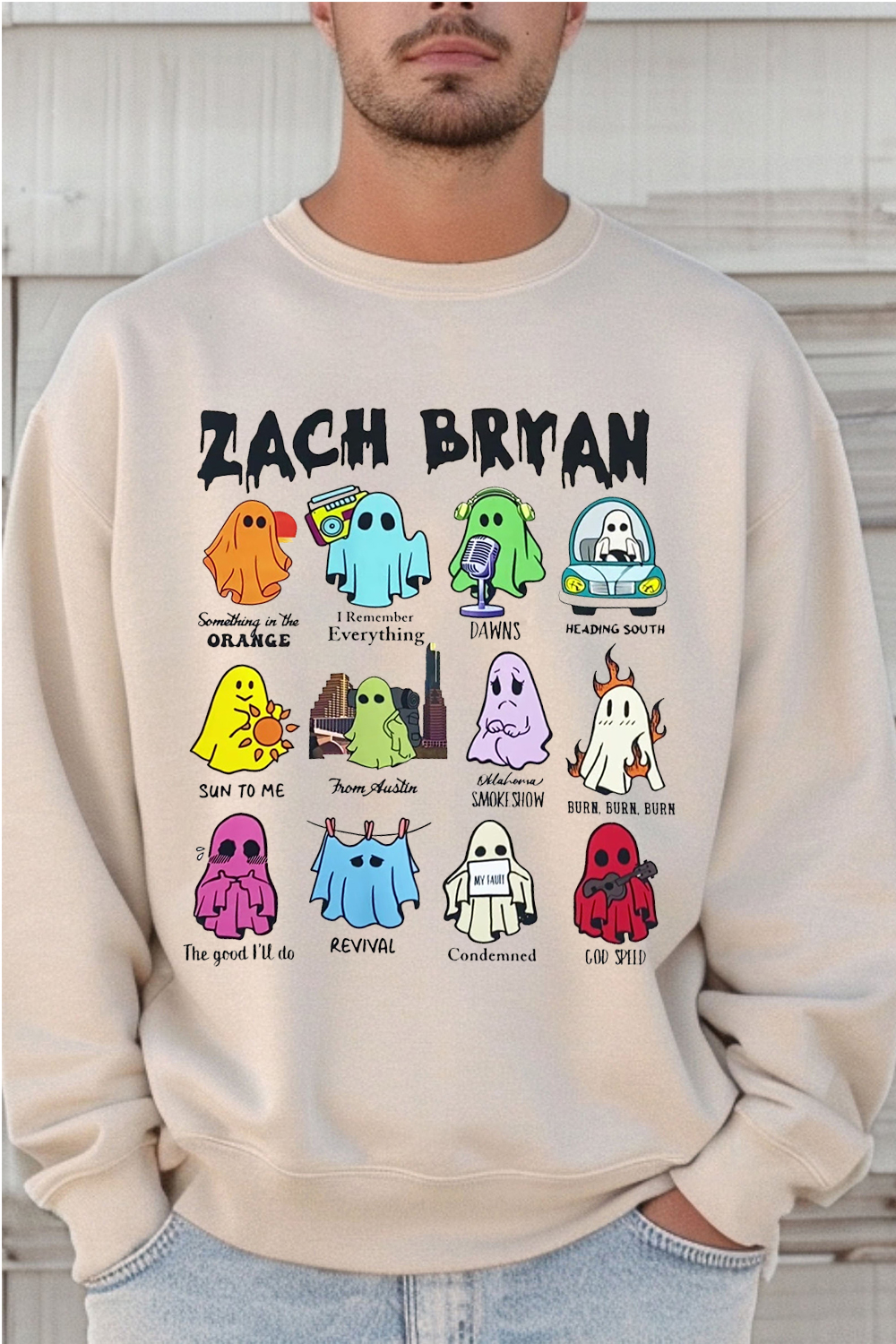 Zach Bryan cartoon long-sleeved men's sweatshirt