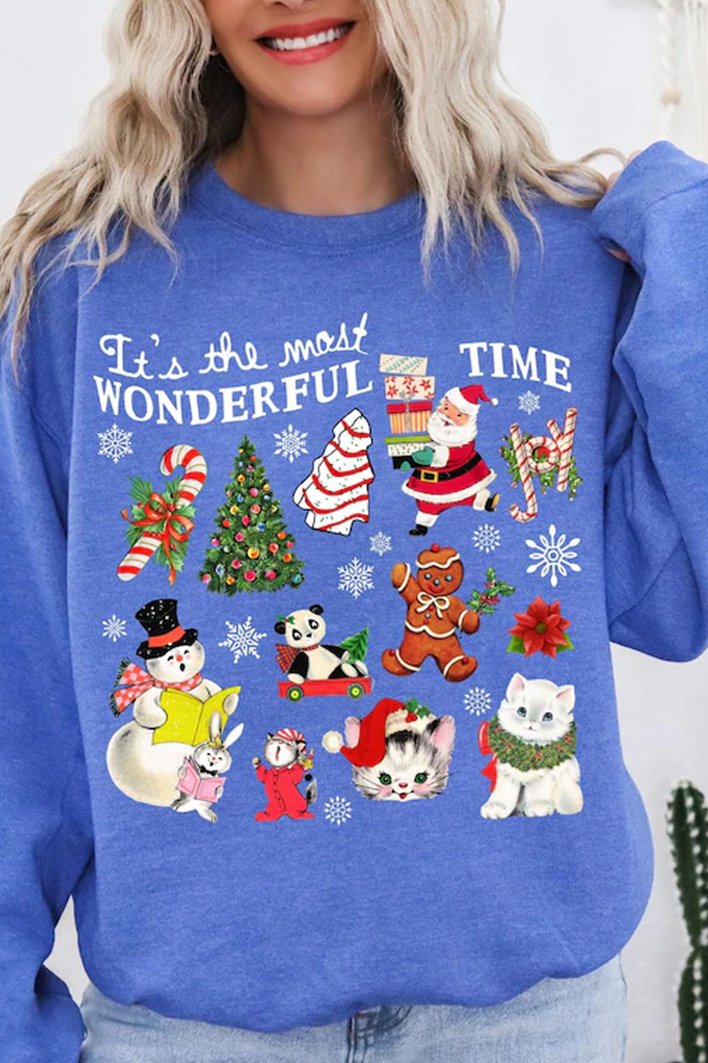 Christmas Cartoon Print Round Neck Long Sleeve Sweatshirt