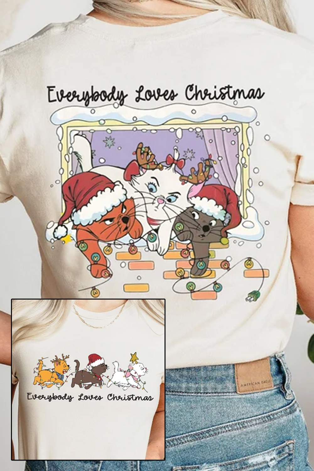 Cat Cartoon Christmas Print Short Sleeve T-Shirt