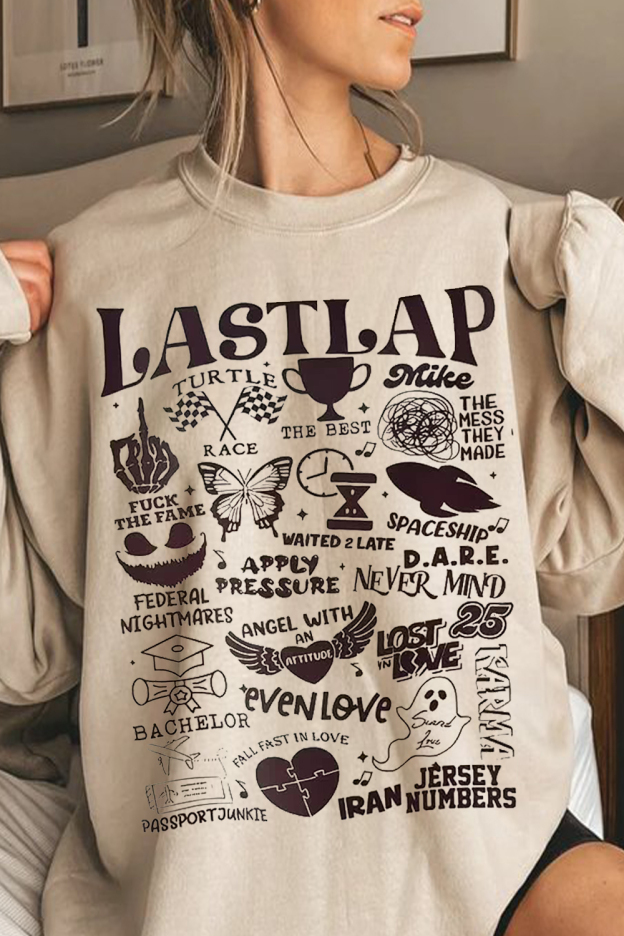 Last Lap Album Print Crew Neck Long Sleeve Sweatshirt