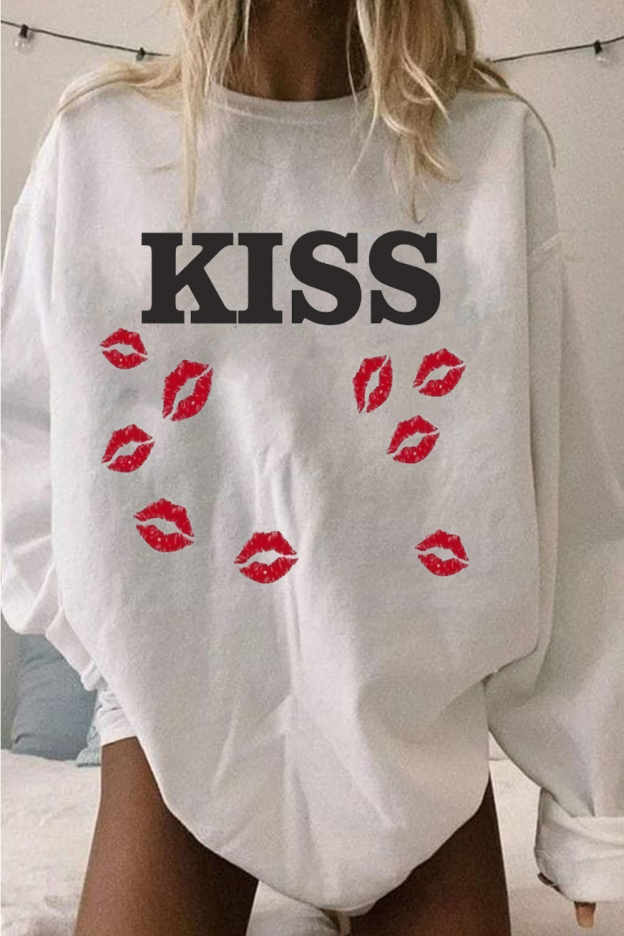 KISS lips print crew neck sweatshirt