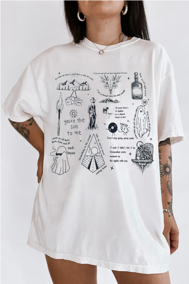 Zach Bryan cartoon sketch print T-shirt
