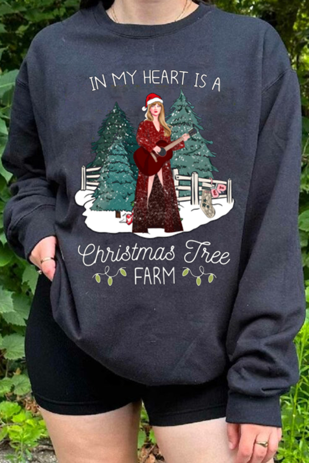 Christmas Star Cartoon Print Round Neck Ladies Long Sleeve Sweater