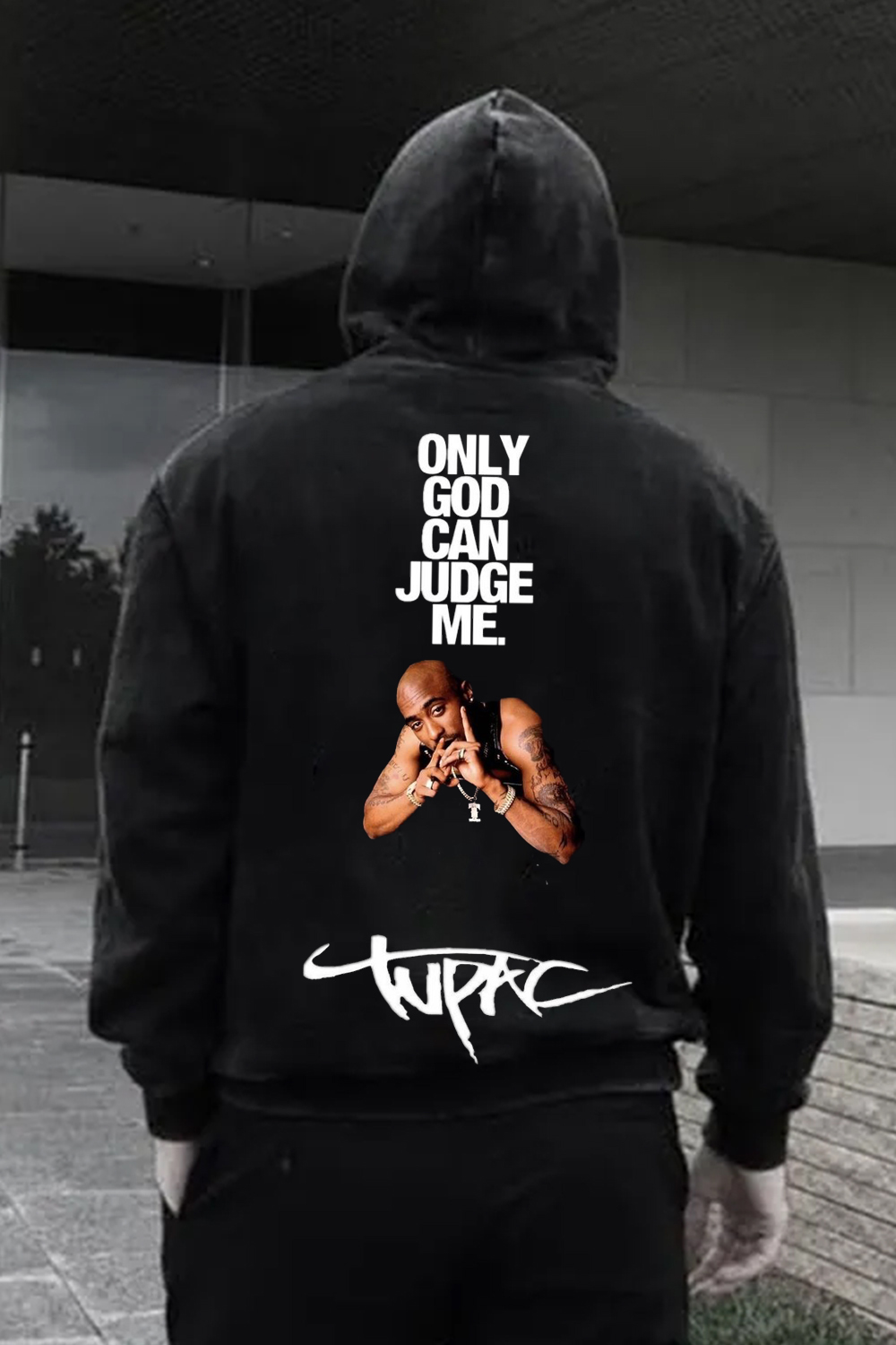 Casual Hooded Sweatshirt With Celebrity Portrait Print On The Back