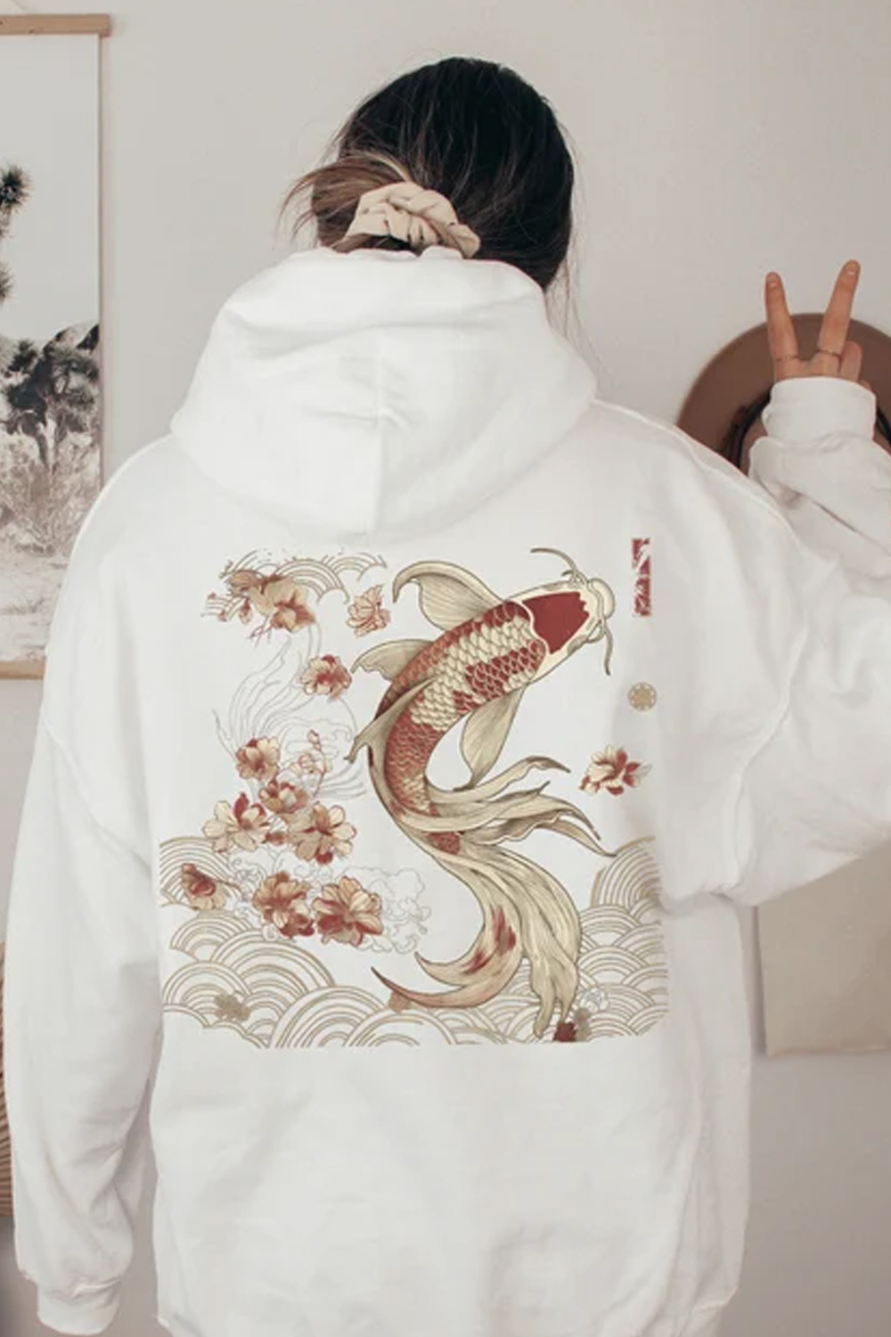 Women's Hooded Sweatshirt With Carp Japanese Style Back Print