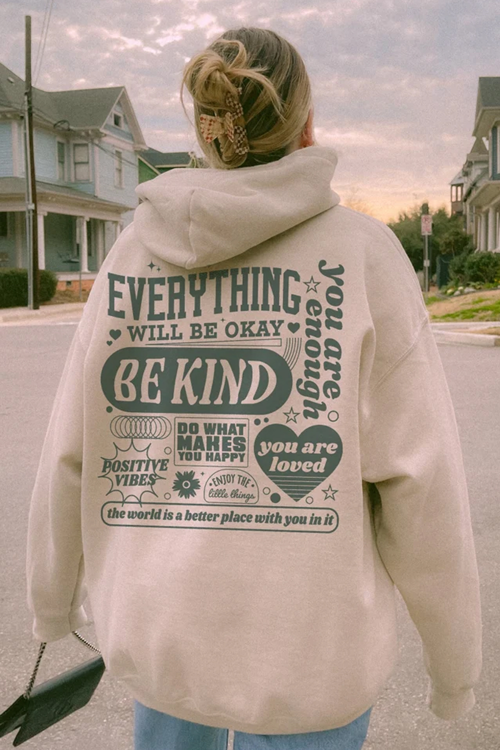 Women's Hooded Sweatshirt With Contrasting Slogan Print On The Back