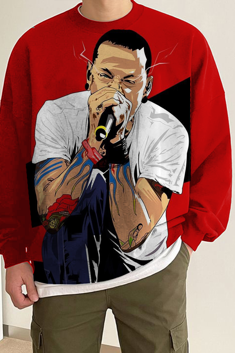 **P Print Crew Neck Long Sleeve Sweatshirt