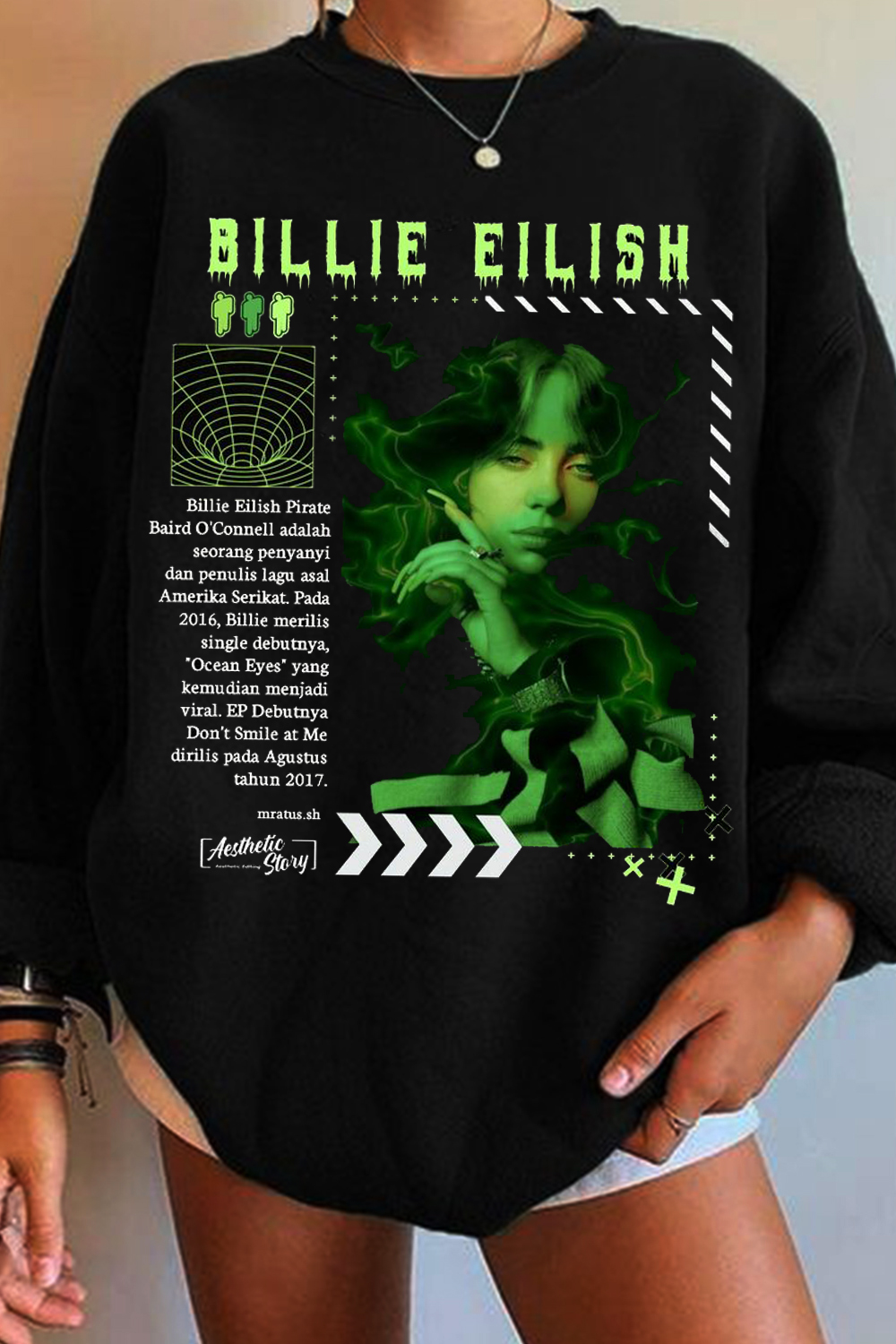Billie Eilish Poster Creative Casual Round Neck Long Sleeve Sweatshirt