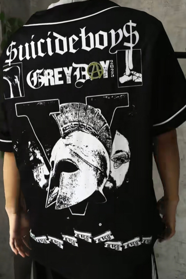 G59 colorblock print baseball short sleeve top