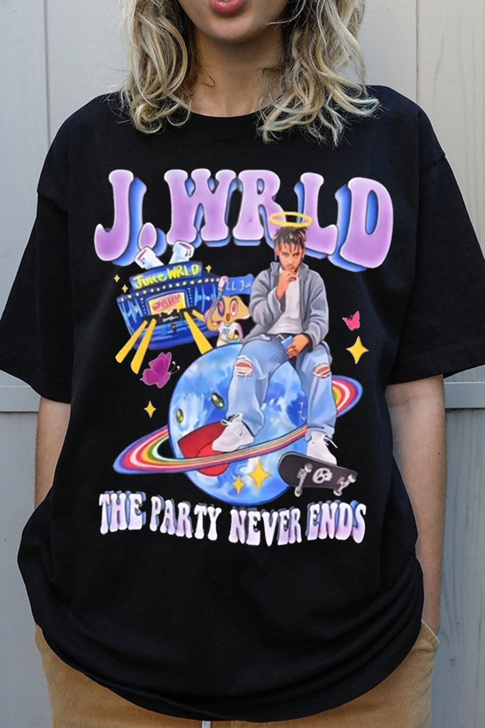 Juice WRLD personalized letter cartoon print short-sleeved ladies t-shirt