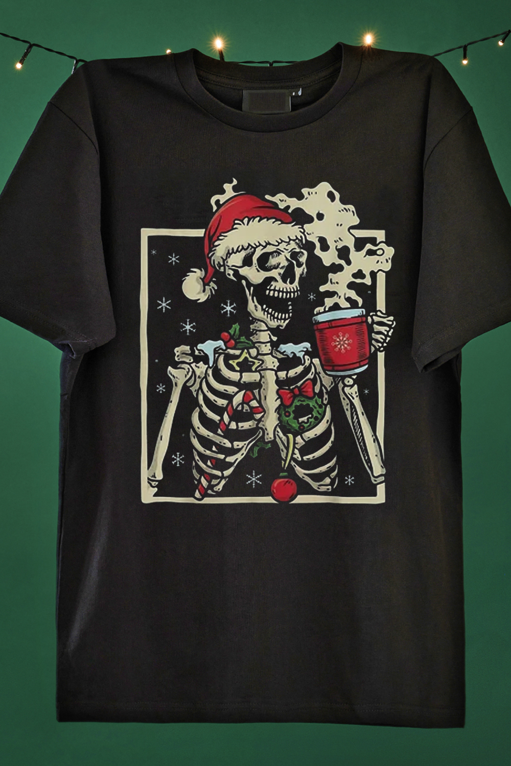 Christmas Skull Print Short Sleeve T-Shirt