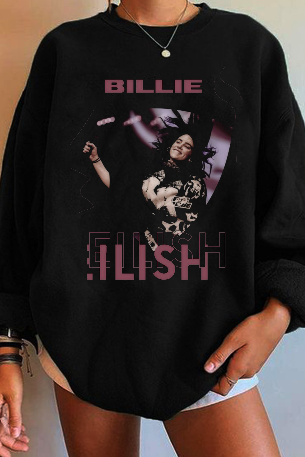 Billie Eilish Retro Print Casual Round Neck Long Sleeve Sweatshirt