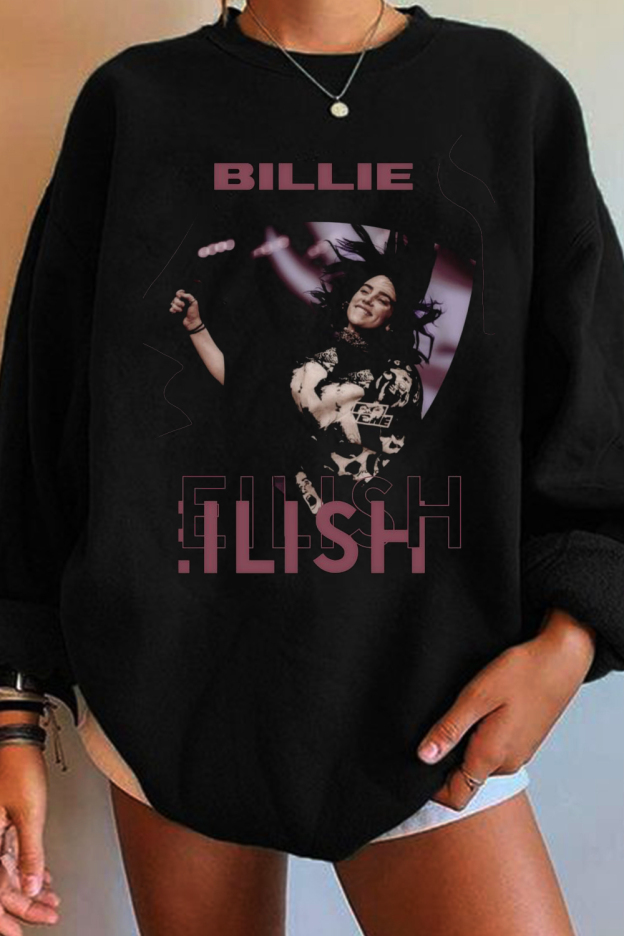 Billie Eilish Retro Print Casual Round Neck Long Sleeve Sweatshirt