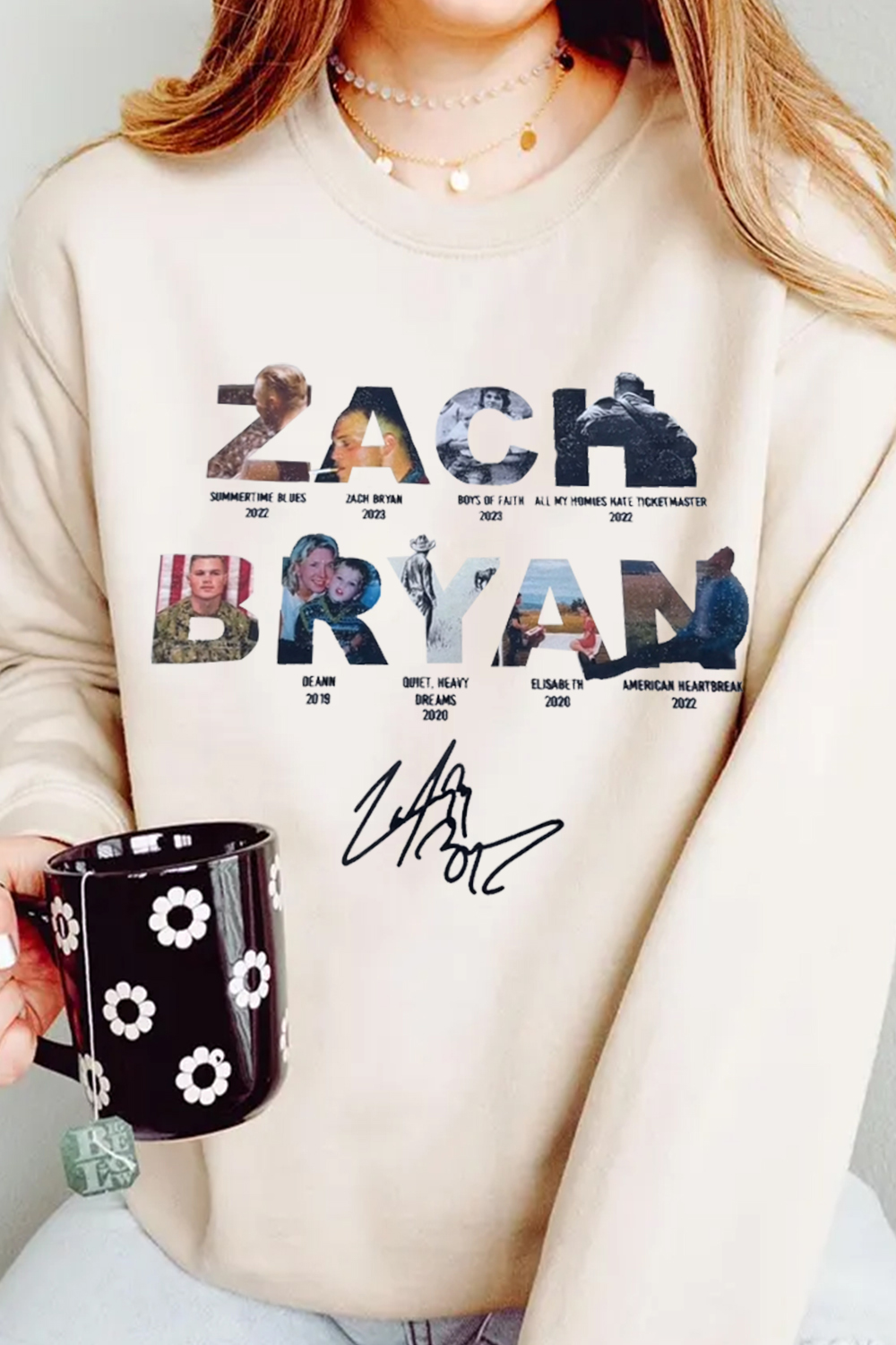 Zach Bryan lettering casual print sweatshirt