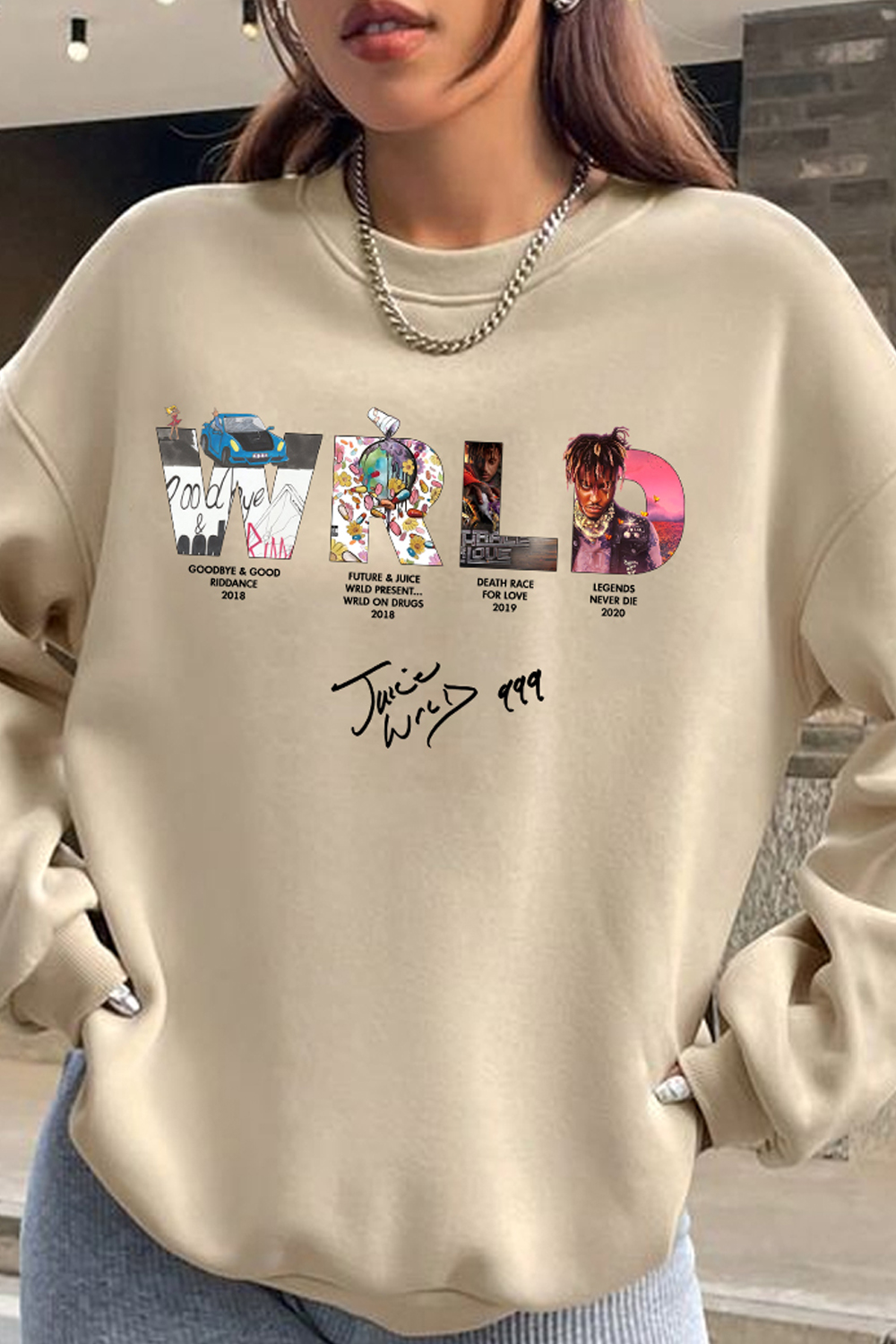 Juice WRLD personalized letter poster round neck women's sweatshirt