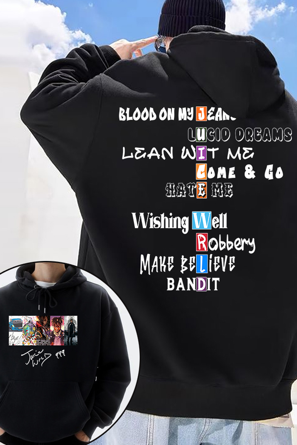 Juice WRLD double-sided printed men's hooded sweatshirt