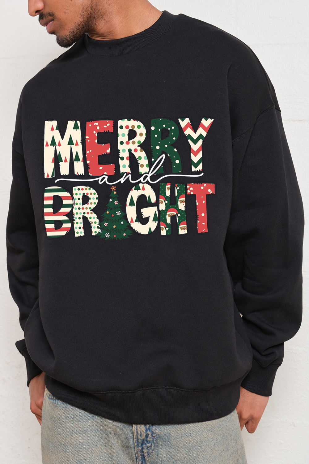 Merry Christmas Printed Crew Neck Long Sleeve Sweatshirt