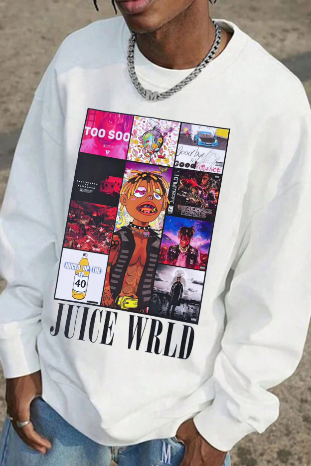 Juice WRLD999 cartoon round neck men's sweatshirt