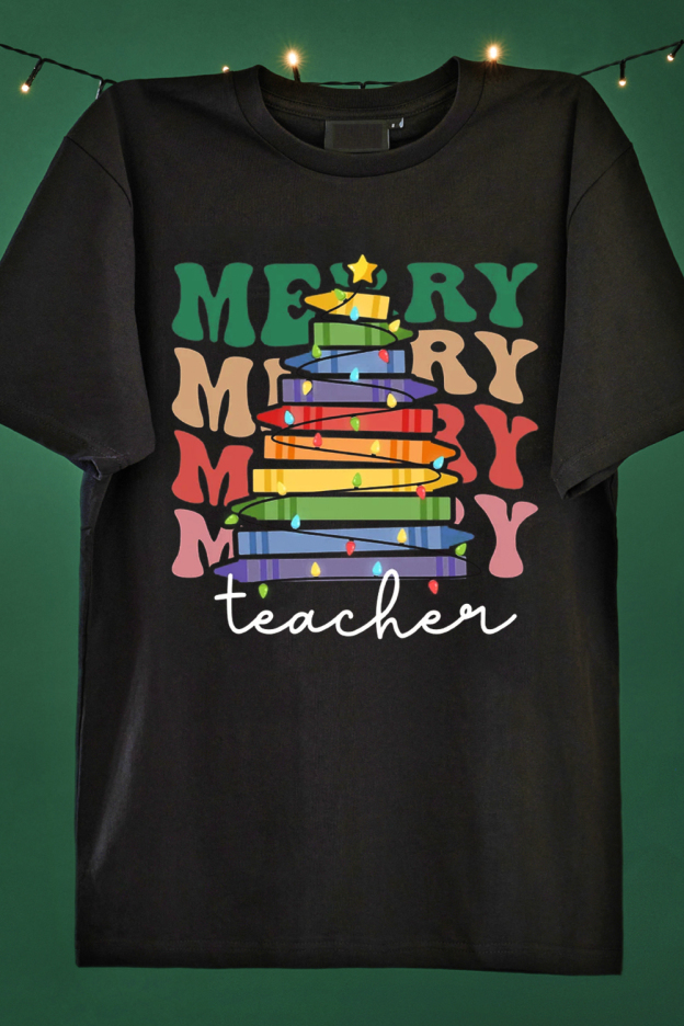 Merry Christmas Lettering Printed Short-Sleeved T-Shirt