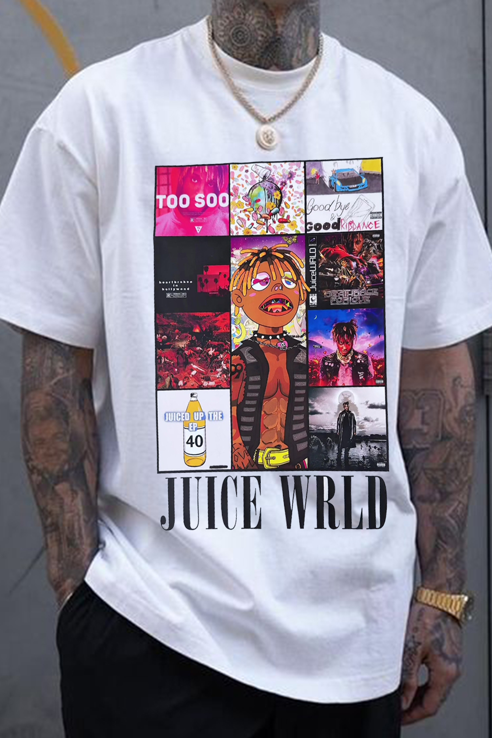 Juice WRLD999 cartoon round neck men's T-shirt