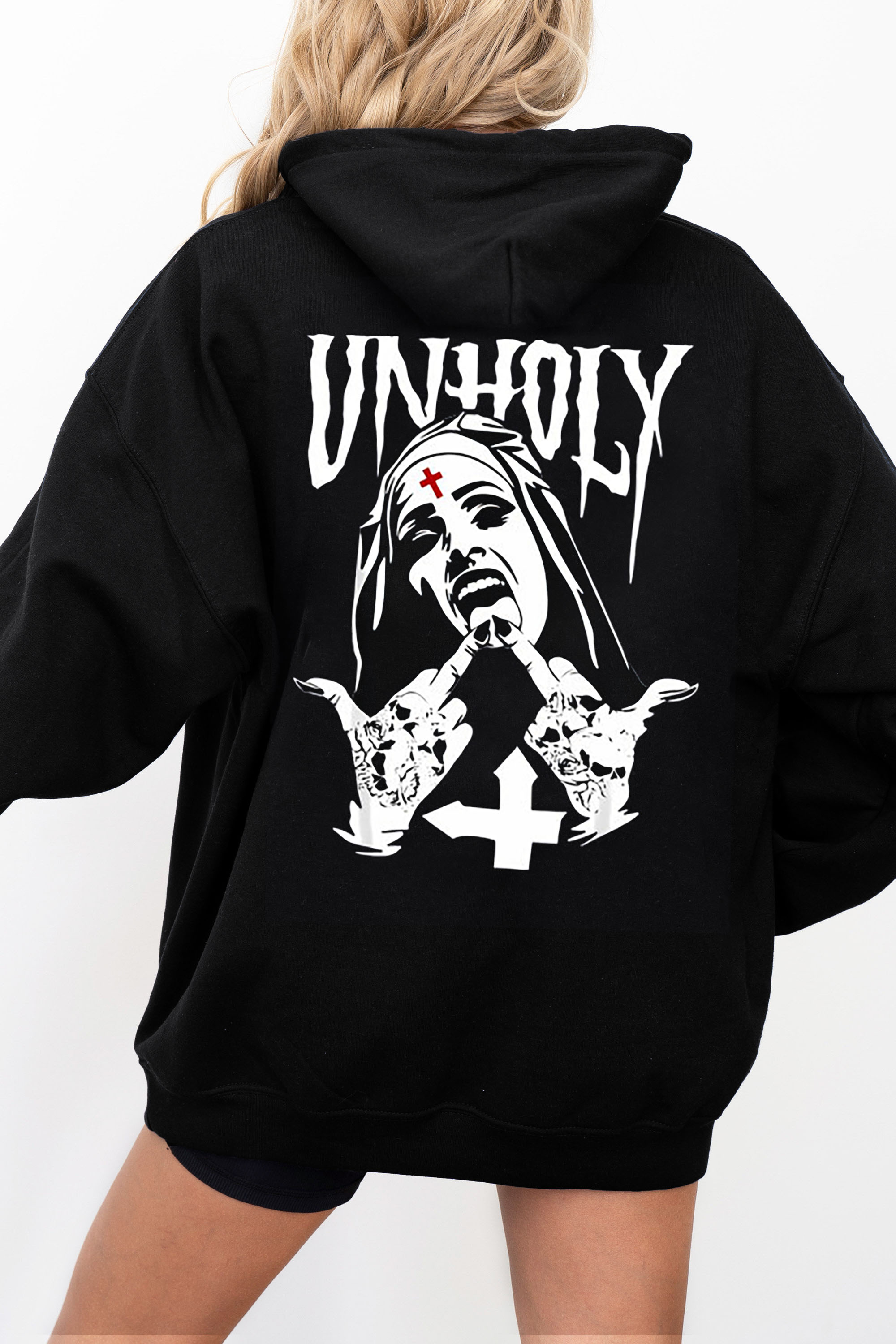 Unholy Satanic Nun Tattoos Art Print Hoodie For WoMen