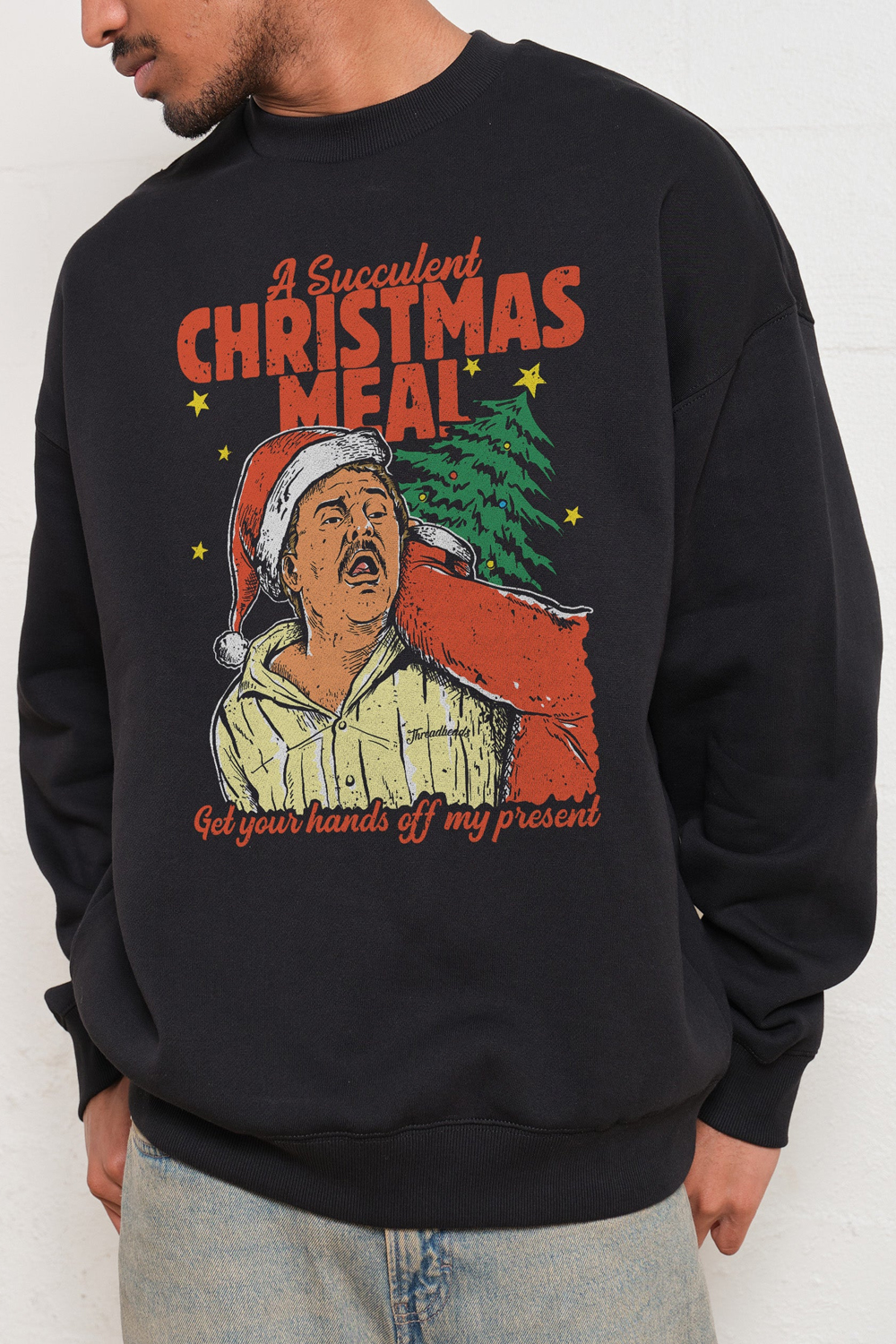 Succulent Christmas Meal  Printed Crew Neck Long Sleeve Sweatshirt