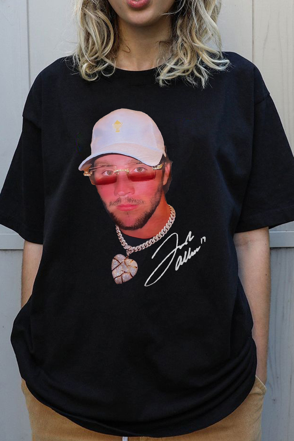 Josh Allen poster letter print short-sleeved T-shirt