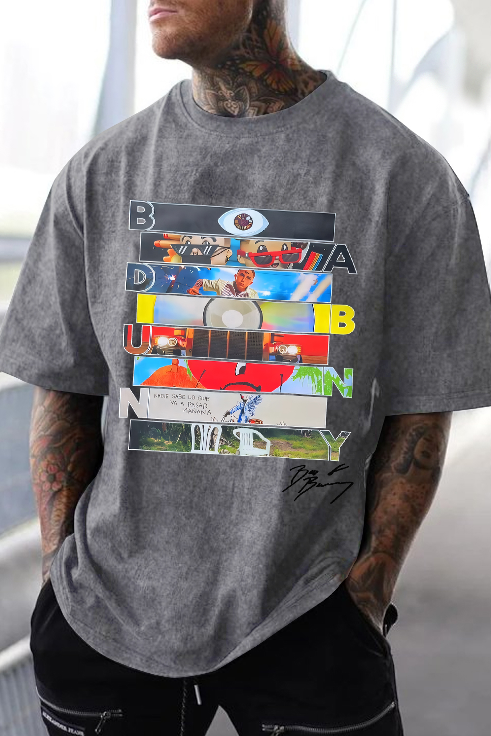 Bad Bunny Signature Washed cotton men's short-sleeved T-shirt