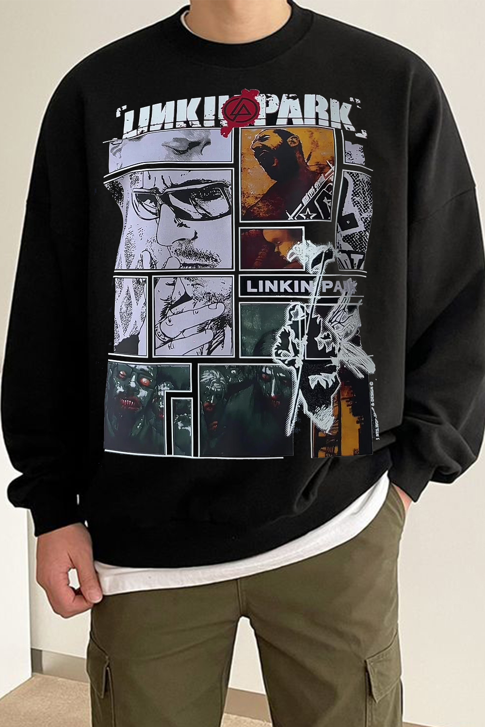 Singer Poster Print Round Neck Casual Long Sleeve Sweatshirt