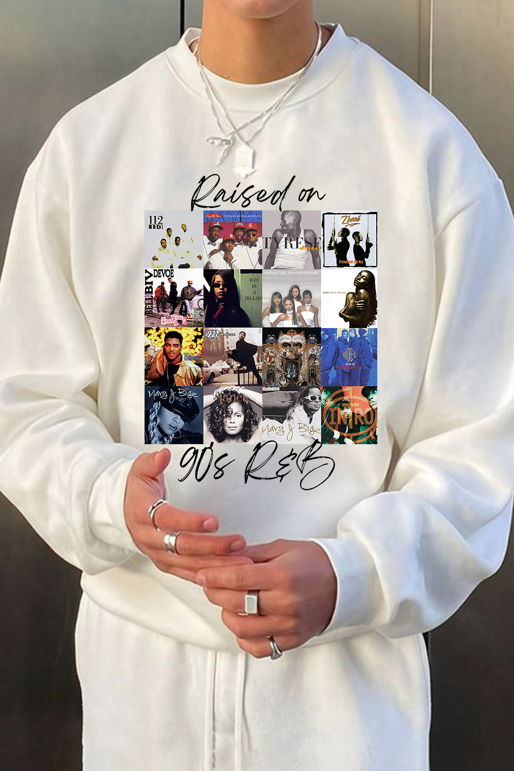 90s music retro round neck sweatshirt