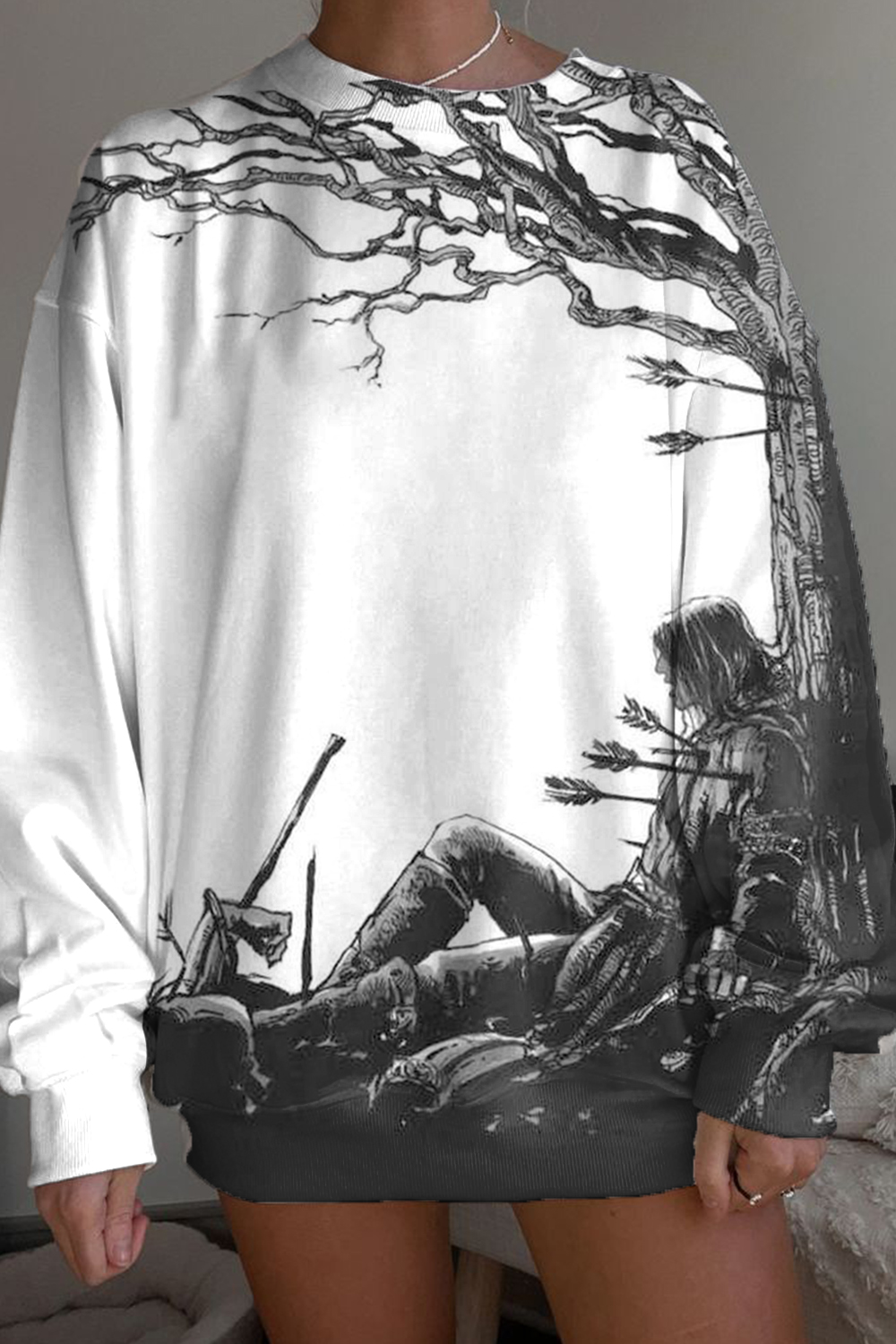 Lord of the Rings contrast color round neck loose long sleeve sweatshirt