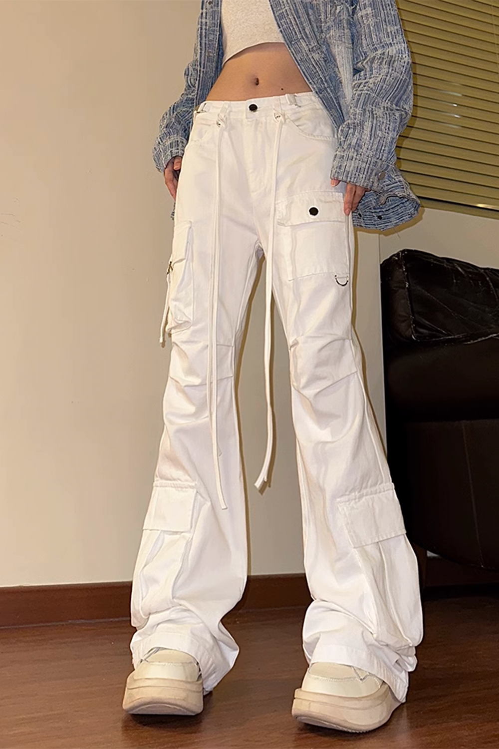 Retro all-match pocket flared overalls