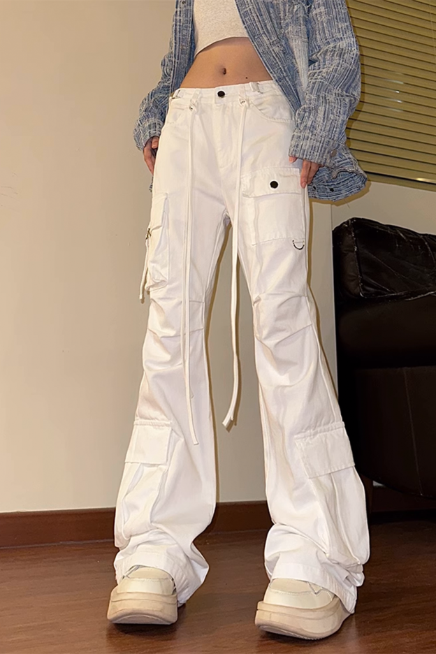 Retro all-match pocket flared overalls