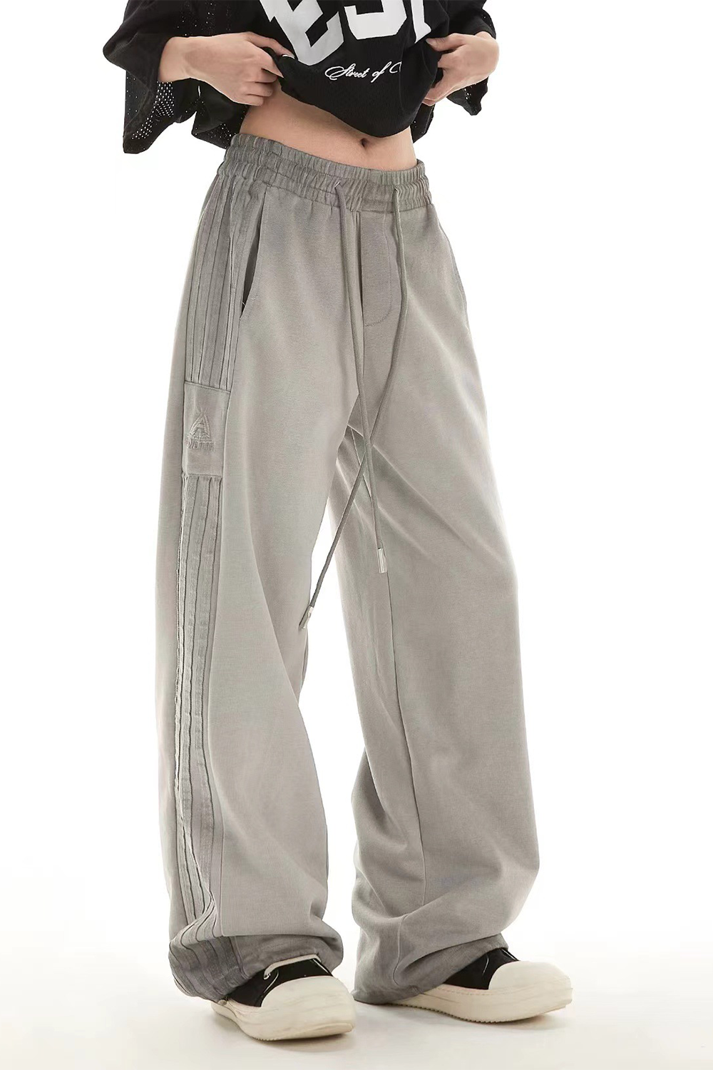 Retro striped loose casual straight wide leg pants sweatpants
